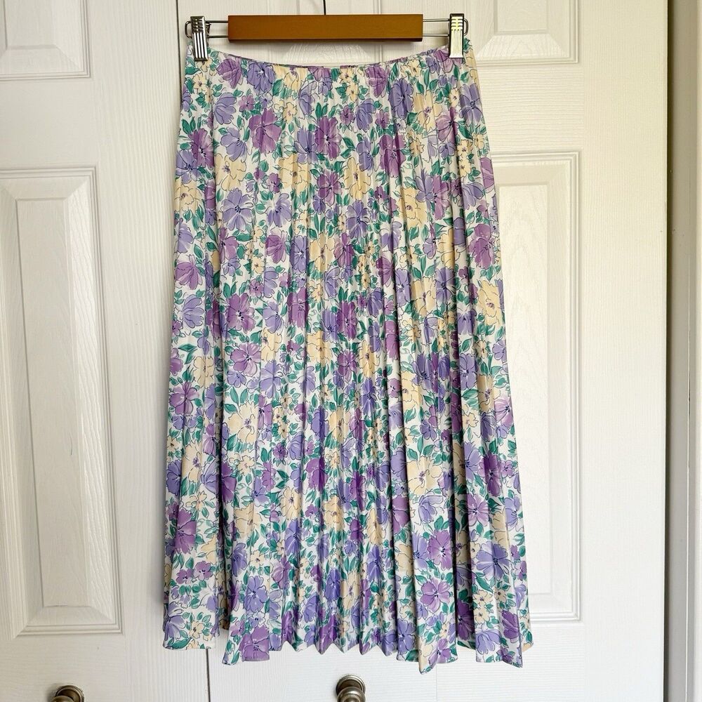 Baroness Waynes Midi Skirt Women Size 12 Purple Pleated Pull On Comfort USA - Picture 4 of 15